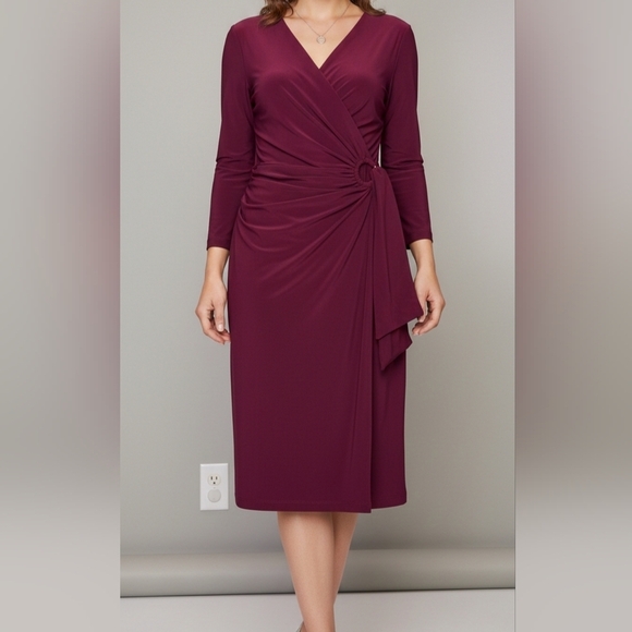 Nina Leonard Dresses & Skirts - Womens Nina Leonard Faux Wrap Dress BURGUNDY WINE | MEDIUM | Party Dress